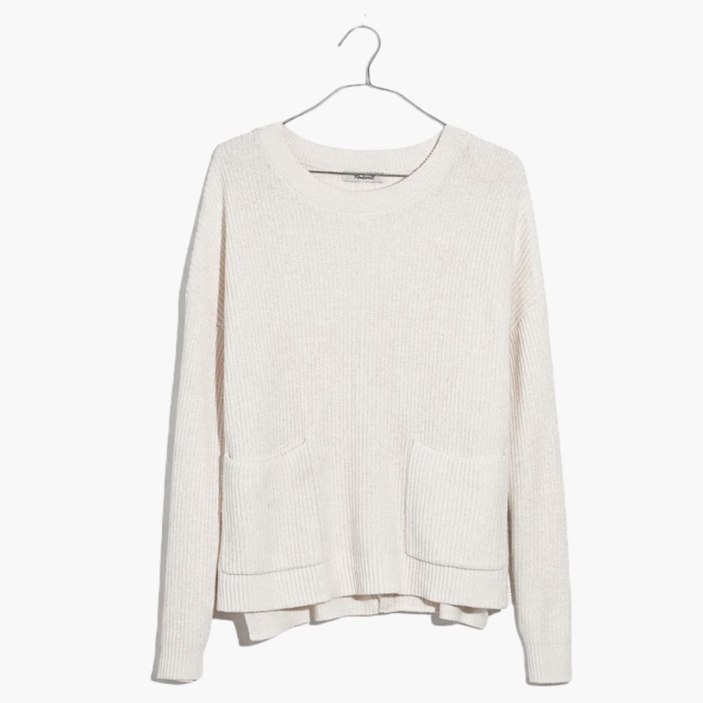 Madewell White Patch Pocket Pullover Sweater L
